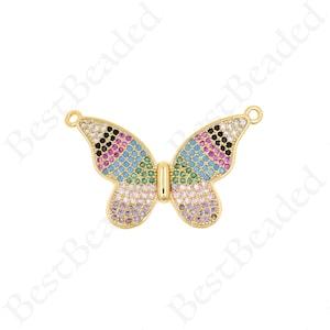 CZ Micro Pave Butterfly Charm,18k Gold Filled Mariposa Pendant,DIY Personalized Jewelry Making Findings 32x20mm