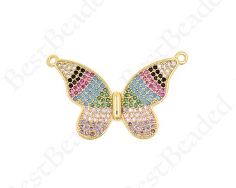 CZ Micro Pave Schmetterling Charm,18k Gold Filled Mariposa Anhänger,DIY personalisierte Schmuck machen Erkenntnisse 32x20mm