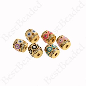 CZ Micro Pave Evil Eye Spacer Beads, 18K Filled Gold Enamel Evil Eye Beads, DIY Bracelet Necklace Beads, 10x11mm