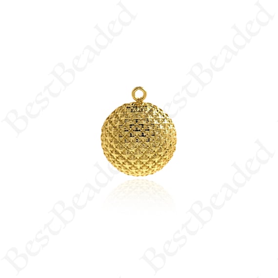18K Gold Half Round Disc Weave Charm,Puffed Round Boho Charms,DIY  Bracelet/Necklace Jewelry Supplies 20mm - Main Image