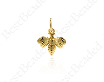 Gold Honey Bee Pendant,Dainty Insect Charms,Personalized Jewelry Gift Making 11x11mm