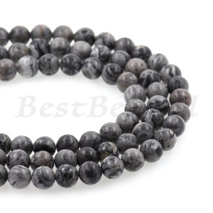 Natürliche Karte Edelsteinperlen, glatte graue Jaspis Stein Lose Perlen für Schmuck machen liefert 6mm 8mm 10mm 1Str