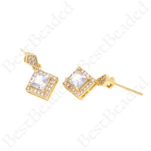 18K Gold Filled Rectangle Earrings,CZ Micro Pave Rectangle Charm Necklace for DIY Jewelry Making Supply  18x11mm