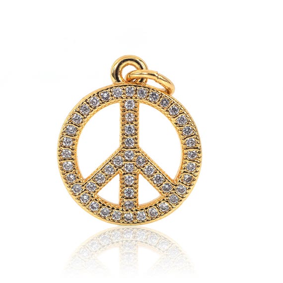 Peace Symbol,CZ/Micro Pave Bracelet Charms  Pendant Beads,Cubic Zirconia Micro Pave over Copper 15mm