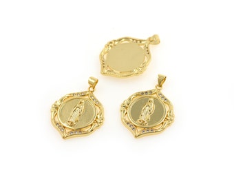 Colar da Virgem Maria banhado a ouro, colar com pingente mágico, colar medalhão, colar religioso, melhor para namorada e mãe, 26 x 32 mm