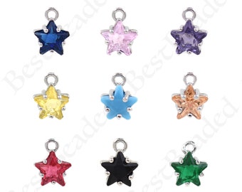 Colgante de collar de zircón estrella de plata personalizado, amuleto de estrella, joyería celestial, alta joyería, 9x7.5mm