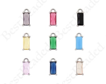 Silver Color Set with Rectangular Zircon Necklace Pendant, Geometric Jewelry, High Jewelry, 9x4mm