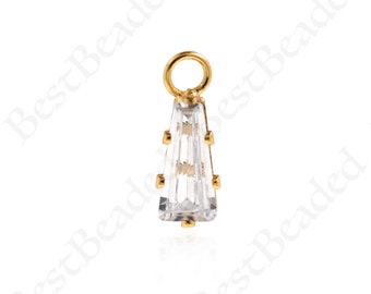 Mini Shiny Clear Zircon Rectangle Earring Pendant,CZ Pave Geometric Pendant,18K  Brass Jewelry Pendant Charm