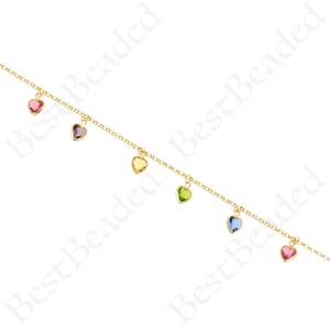 18k Gold Filled Square with Heart Crystal Chain,Half-finished Dangling Heart Chain,Minimalist Jewelry Making 6.5x9mm