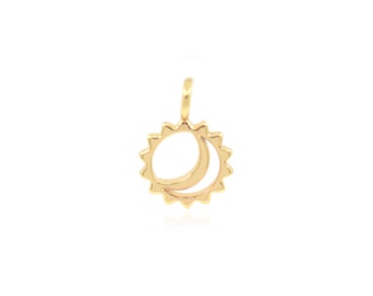 Colgante de sol de oro brillante, colgante de collar de sol con micro pavé de circonita cúbica para fabricación de joyas personalizadas, 17x12mm