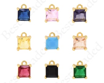 Pendentif de collier carré en zircon plaqué or 18K, bijoux géométriques pour les conceptions de bijoux de bricolage, 8.5x7mm