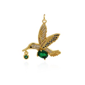 18K Filled Gold Bird Zircon Pendant Necklace, Animal Ornament, DIY Jewelry Making Accessories, 33x28mm