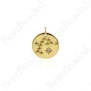 18k Gold Filled Round Disc Polaris Pendant,CZ North Star Charm for Minimalist Jewelry Making 17mm