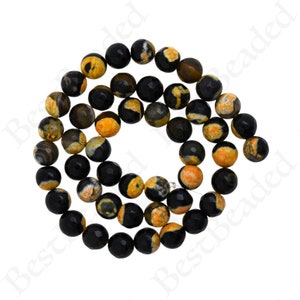 Fire Agate Beads | Yellow Black | Faceted Round Natural Gemstone Loose Beads | Necklace Jewelry Making