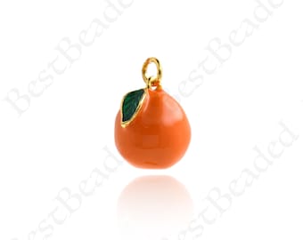 Enamel Orange Pendant,18k Gold Filled Tropical Fruit Charm,DIY Personalized Bracelet Necklace Jewelry Accessories 13.5x12.5mm