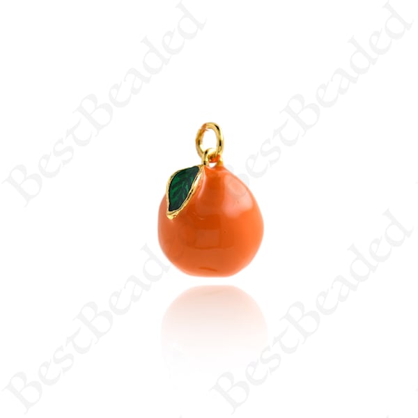 Enamel Orange Pendant,18k Gold Filled Tropical Fruit Charm,DIY Personalized Bracelet Necklace Jewelry Accessories 13.5x12.5mm