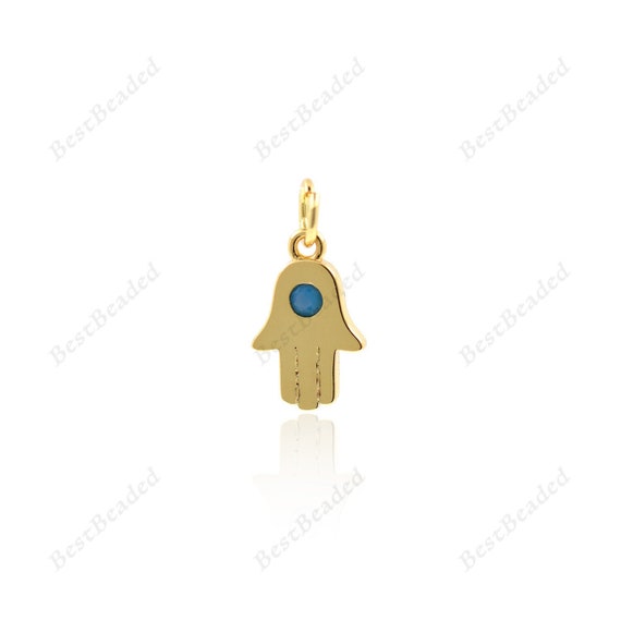 Hand of Fatima Pendants,Pave Turquoise Hamsa Hand Charms,DIY Jewelry Making  8x13mm
