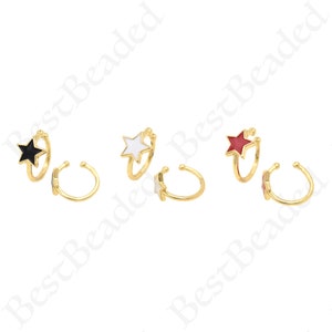 18K Gold Filled Polaris Earrings,Enamel Five-Pointed Star Earrings,Minimalist Hoop Earrings 11x7mm