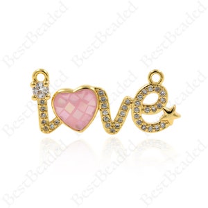 Love Connector Links,CZ Stone Pave Love Pendant Charms,Personalized Jewelry Findings 27x12mm