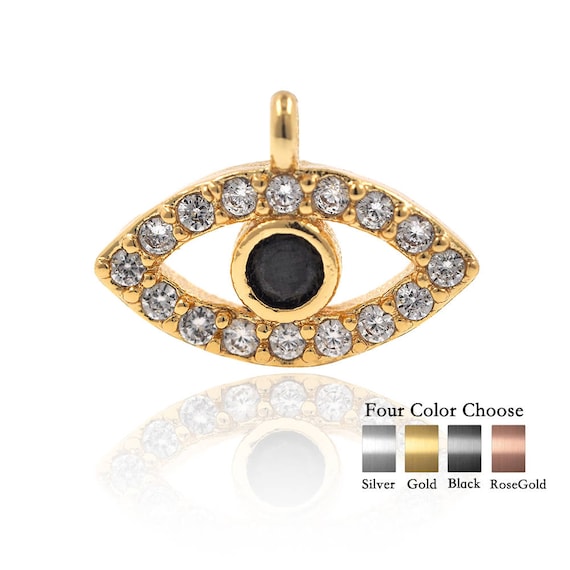 Mini Evil Eye Charms Pendant Copper Pave White CZ for DIY Bracelet Making 11x8mm 1Pcs