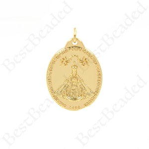 Virgin Mary Necklace Charms,18k Gold Filled Lady Guadalupe Pendant for Jewelry Making 25x18.5mm