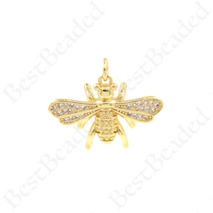Bee Wasp Connector,CZ Micro Pave Insect Charm,Bracelet Links,Plated Brass Beads,DIY Jewelry Supplies 24x18mm