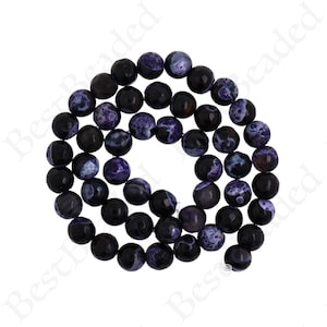 Joyas de piedras preciosas Abalorios a granel, Hebra de ágata de raya púrpura natural, Cuentas para hacer joyas
