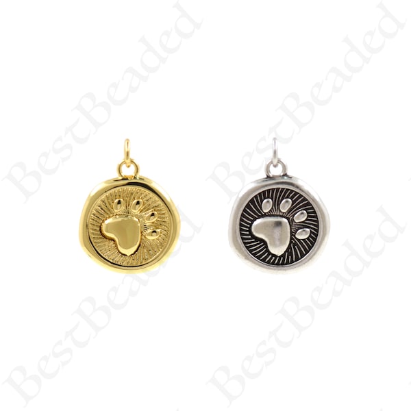 Round Footprint Pendant,Animal Footprint Pendant,Footprint Bracelet Necklace,DIY Jewelry Making Supplies 13.5x15.5mm