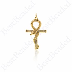 Gold Gothic Cross Pendant,Snake Cross Christian Charm,Religion Jewelry Accessories 21x34mm