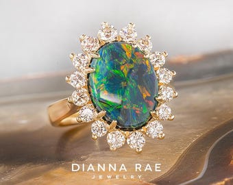 Black Opal & Diamond Ring