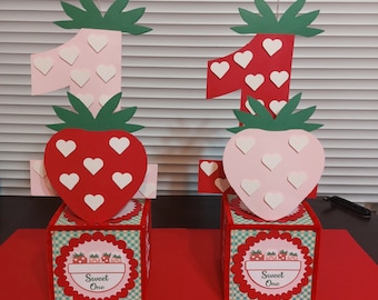 Strawberry 3D 1st Birthday Centerpieces (Double Sided)