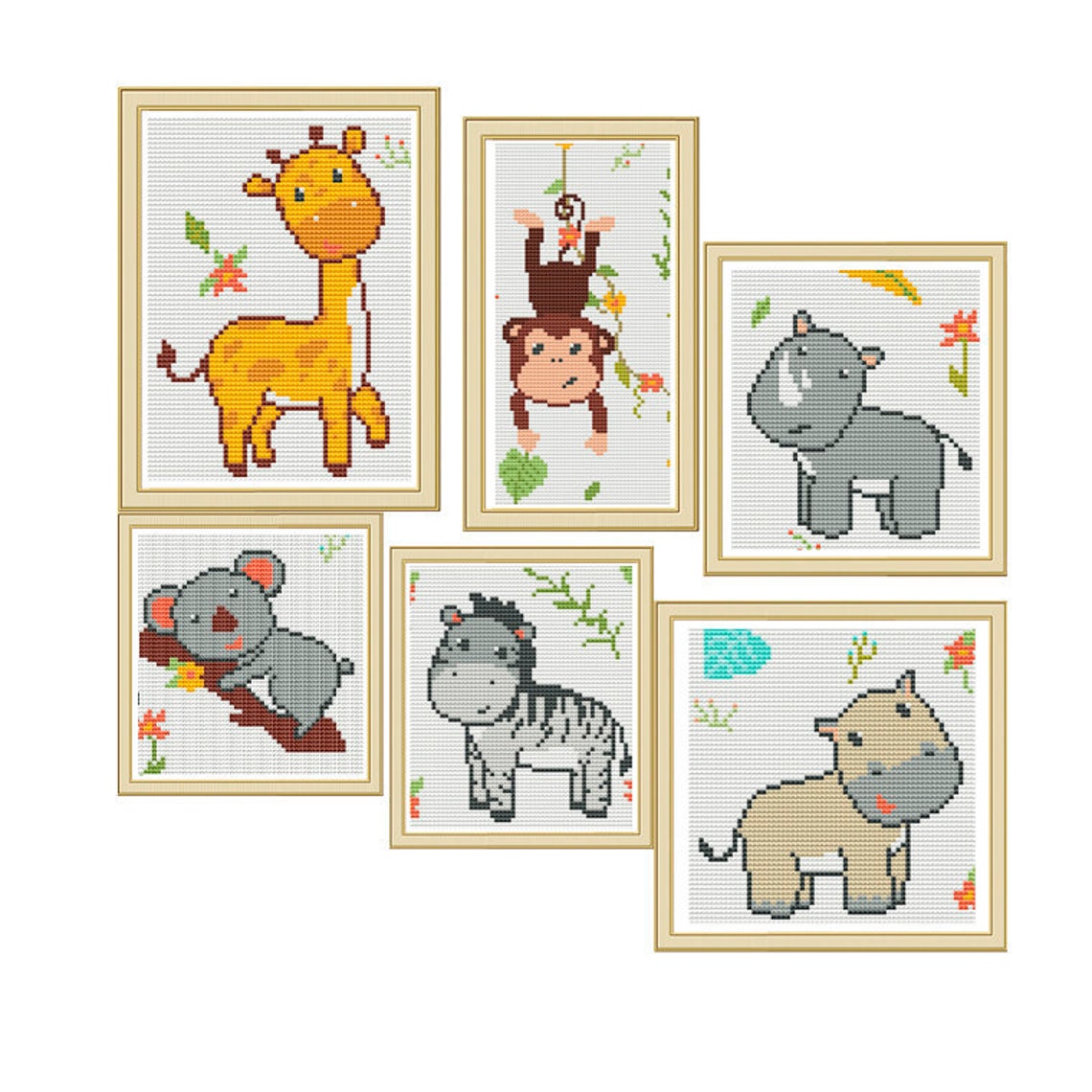 Kreuzstich Stickpackung 'ABC-Tiere' – Zählmuster, Inkl. Aida-Stoff 14, Garn, Nadel & Anleitung (30x51 Cm)