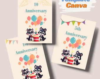 Funny Anniversary Birthday card Template Digital Greeting card bundle Set 3 pack 1st 5th 10th anniversary Art Printables