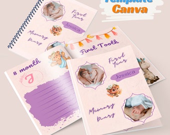 Plantilla de diario de bebé niña Libro de memoria de bebé personalizado Diario personalizado Arte de bayas imprimible