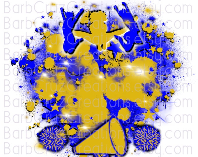 Cheerleader, designs, Cheer Shirt png, Cheer Team shirt, Sports Team Airbrush, Airbrush, Cheer Airbrush, Sublimation Design, blue, yellow