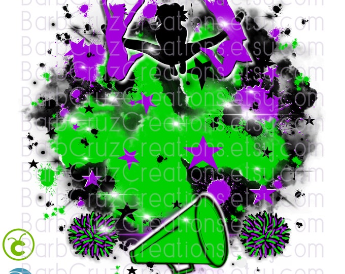 Cheerleader, designs, Cheer Shirt png, Cheer Team shirt, Sports Team Airbrush, Airbrush, Cheer Airbrush, Sublimation Design, purple, green