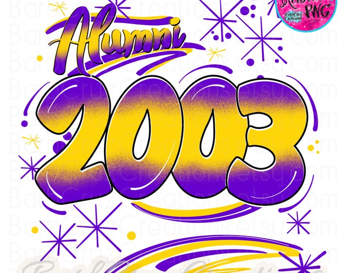 Airbrush png, Alumni 2003, High School, Class of 2023, Graduate, Sublimation Design, Digital, Graffiti,  purple, gold, Graffiti Trendy retro