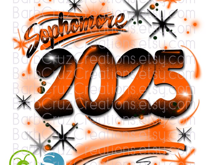 Airbrush, Sophomore, 2025, Sublimation Design, Graffiti Art, png, jpg, Heat Transfer, High School Senior, College Senior, orange, black