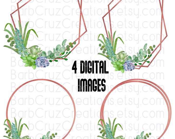 Floral png, Succulents, Modern Rose Gold Frames, png, Succulent Digital Art, Sublimation Transfers, Clip Art, Invitations