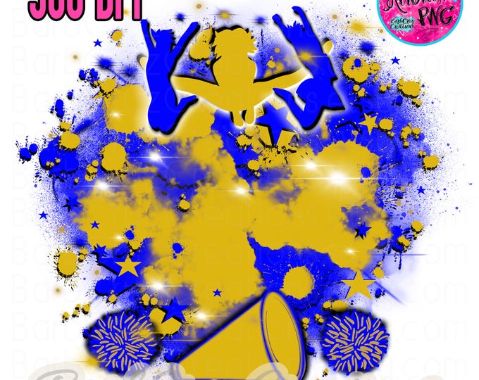 Cheer Team Airbrush Shirt Design, Cheerleader, Cheer, Sports, Airbrush Apparel PNG, Cheer Airbrush, Sublimation, blue, yellow, Hip Hop