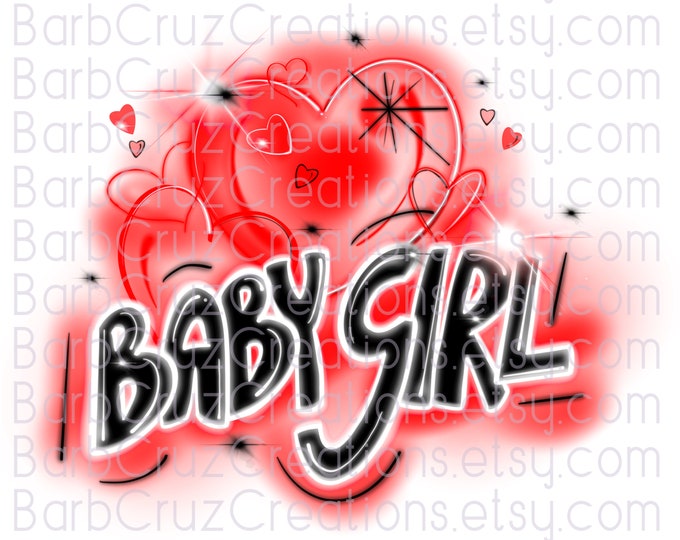 airbrush png, red hearts, graffiti png, baby girl, red airbrush hearts, sublimation transfer, digital download, png, sublimation png, retro