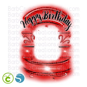 Happy Birthday, Frame, Airbrush, Sublimation Designs, Digital Downloads, png, clipart, shirt png, Custom, red, Template, Airbrush png