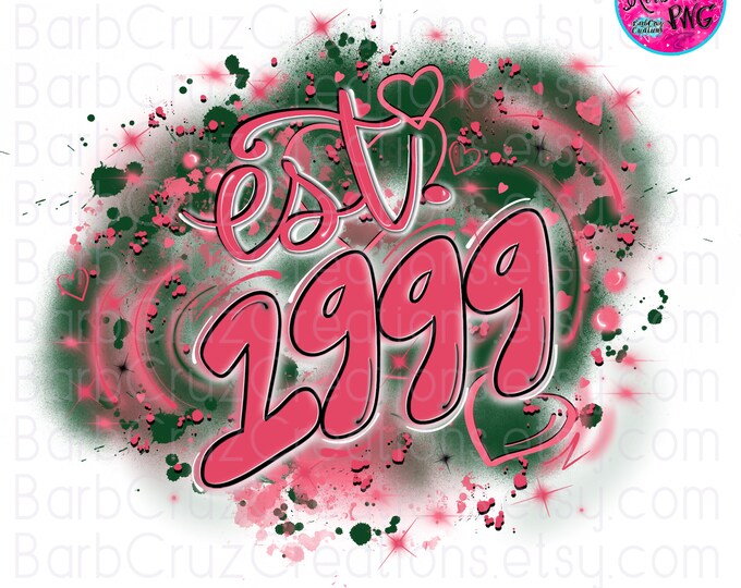est 1999 / Green hearts / Pink / Spray Paint / Airbrush png / Sublimation Design / png / established / birthday / anniversary, Hearts