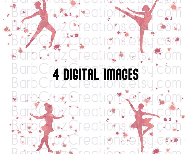 Dance, Dancers, Pink, Blush, Splatter Paint, png, Digital Download, Dancer Silhouette, Sublimation Designs, Digital Designs, 4 images
