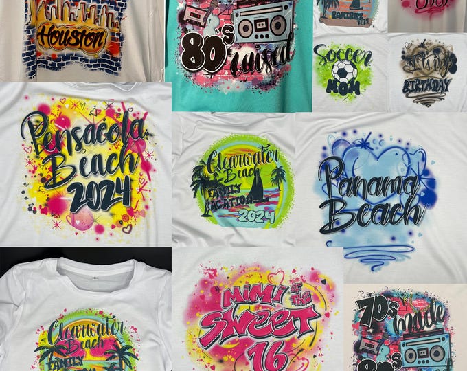 Custom Airbrush T-Shirts for a new design, Birthday, Event, Camp, Vacation Shirts, Apparel Graffiti Designs, 90's Old School Hip Hop Shirts