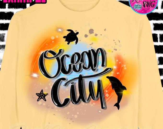 Airbrush Ocean Vacation Summer PNG Designs, Ocean City, NJ, MD, Vacation, Vaca, Tropical, sublimation design, digital download, Graffiti