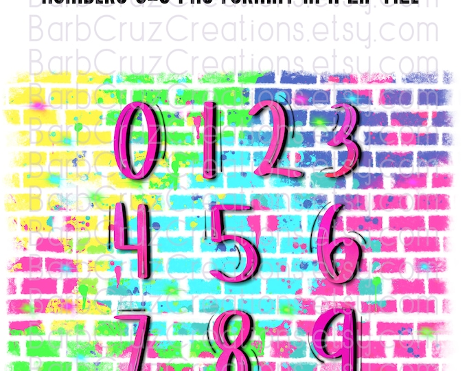 Airbrush, Numbers, Pink, Purple Airbrush Numbers, set, bundle, Sublimation Design, Digital Download, zip file, png bundle