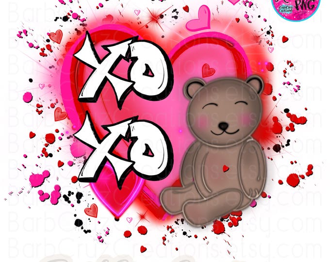 airbrush png, airbrushed bear, red, hearts, Valentine's Day, Be Mine, sublimation transfer, digital download, sublimation, love, image, xoxo