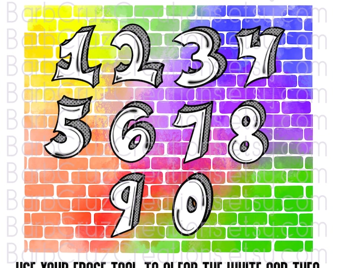 Graffiti Numbers, Boxy Customizable Numbers, Airbrush Fonts, Sublimation Design, Digital Download, png, clipart, Add your colors