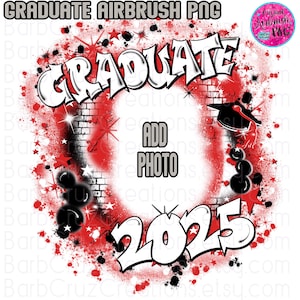 Airbrush png, Boho Senior Graduate 2025, Retro Airbrush Frame, Vintage, Red, Add photo, Class of 2025, Sublimation, Graffiti Art, Custom